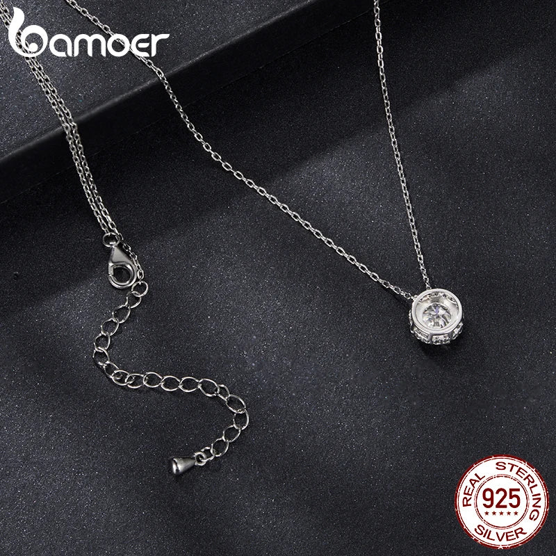 BAMOER White Gold Plated Halo Moissanite Necklace, 925 Sterling Silver Classic Elegant Necklace Fashion Engagement Jewellry Gift