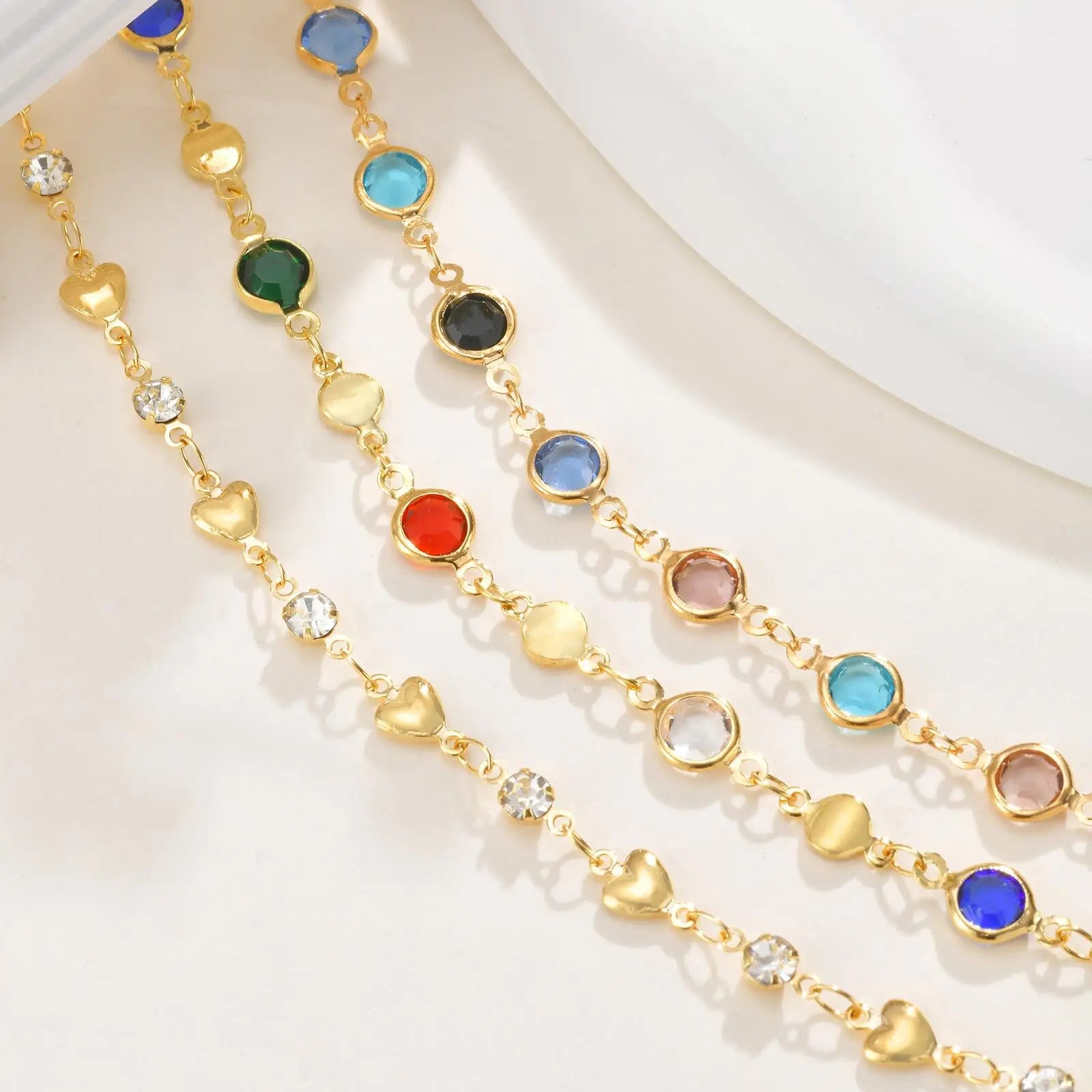 Vnox Dainty Colorful Glass Long Y-shaped Necklace For Women Round Heart Accessories Chain Necklace Neck Jewelry Trendy Style