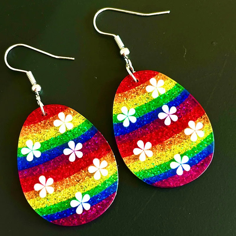 New Easter Earrings Rabbit Colorful Shiny Acrylic Earrings Girl Shiny Oil Rainbow Earrings Easter Decorative Gift