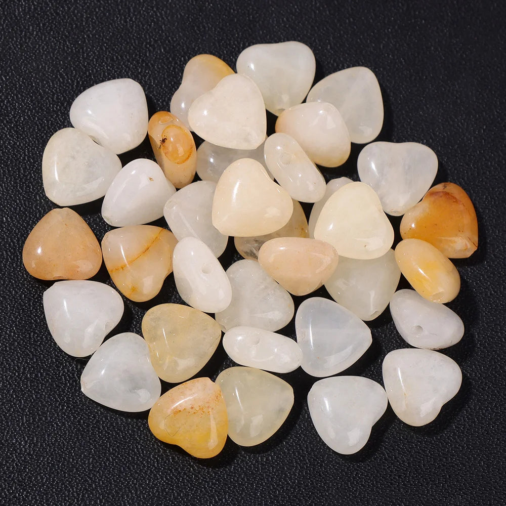 Natural Gems Heart Shape Stone Bead Central Drilled Fluorite Quartzs Loose Spacer Beads For Jewelry Making DIY Bracelet Earrings