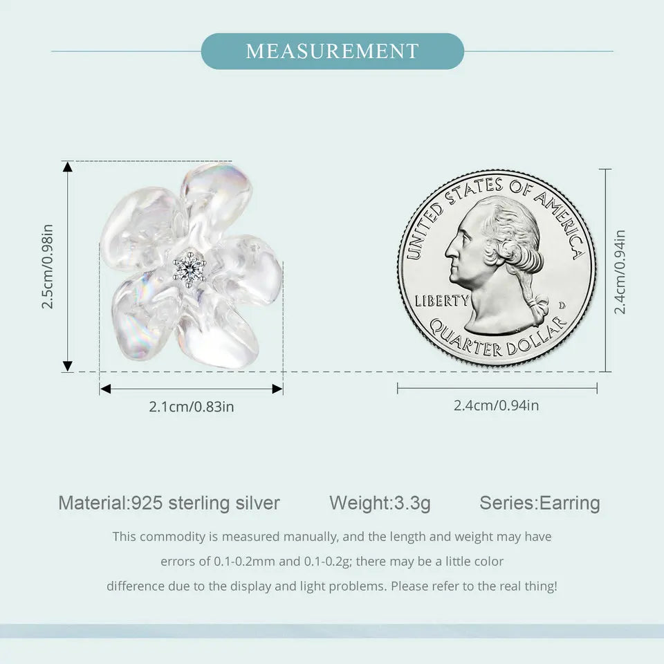 BISAER 925 Sterling Silber Ohrstecker mit frischen Blumen, blühenden Reinheitsblumen, Ohrstecker, vergoldet mit Weißgold für Partys, edler Schmuck