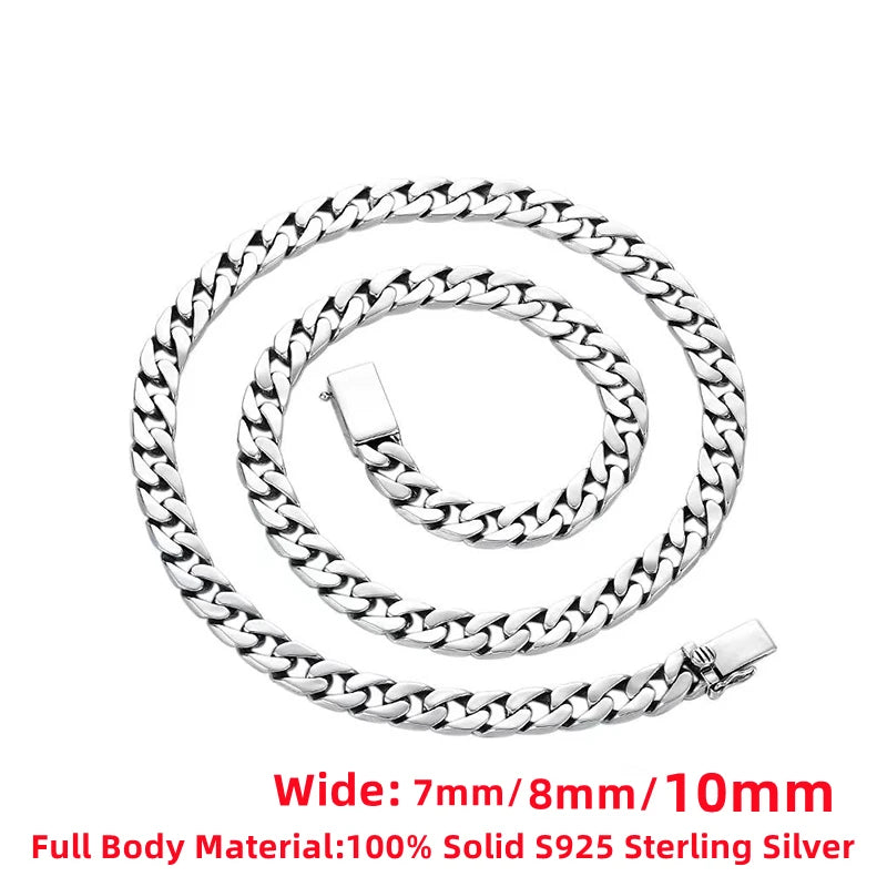 100% S925 Sterling Silver Necklace 7MM 8MM 10MM Punk 925 Silver Chains Original Certified Jewelry Gifts - Madeinsea©