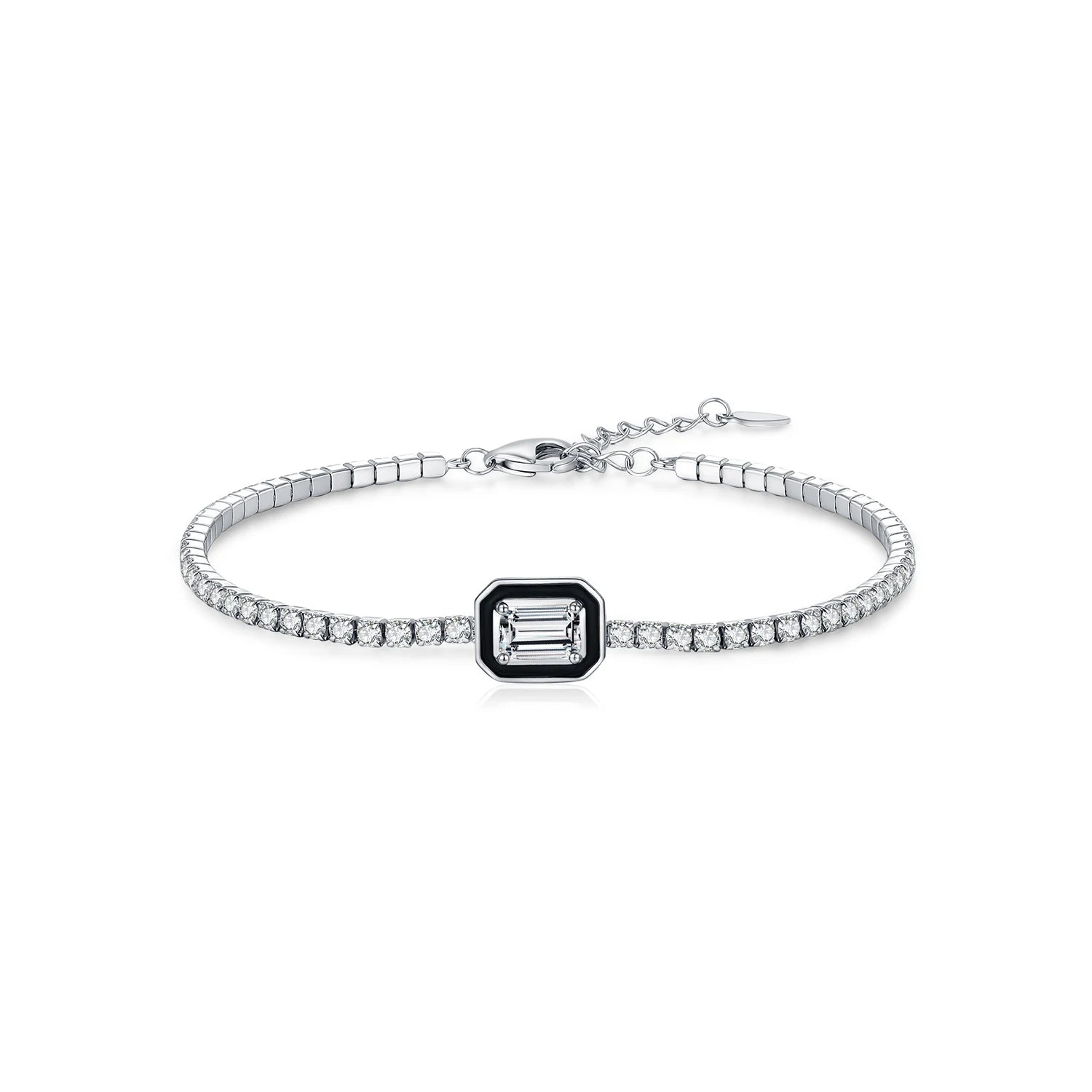 MODIAN 925 Sterling Silver Fashion Black Enamel Rectangle Clear Cubic Zirconia Tennis Bracelets For Women Fine Jewelry Gifts
