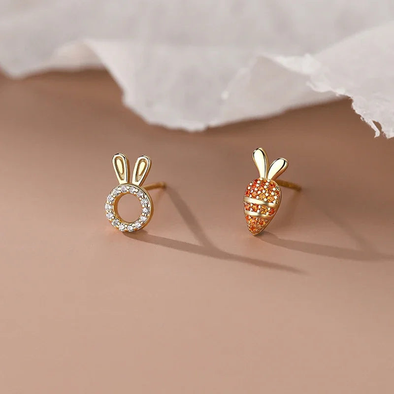 INZATT Real 925 Sterling Silver Zircon Carrot Rabbit Mini Stud Earrings for Women Cute Fine Jewelry 2024 Trendy Accessories