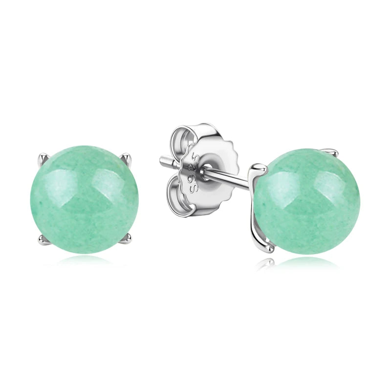 925 Sterling Silver Ladies Casual Four Claw Stud Ear 6.5-7mm Round Natural Aventurine Fashion Earrings for Women Jewelry Gift