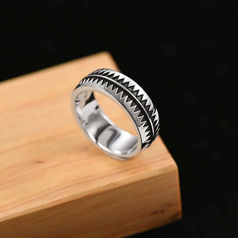 Mode Hip-Hop Sägezahn Design Ring für Männer Schmuck Persönlichkeit Männlichen Zeigefinger Ring S925 Schmuck Geschenk für Freund