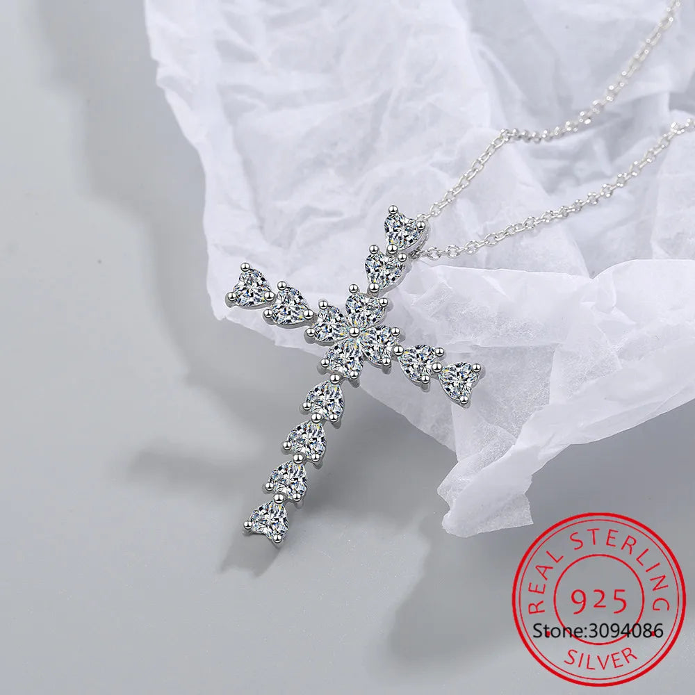 Heart Cut D Color Moissanite Jesus Cross Pendant for Women Men S925 Silver 18k White Gold Plated Necklace Wedding Jewelry Gift