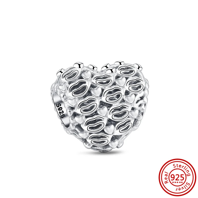 Authentic 100% 925 Sterling Silver Fit Original Pantaro Charms Bracelet Heart Round Style Simple Beads Women DIY Jewelry Making