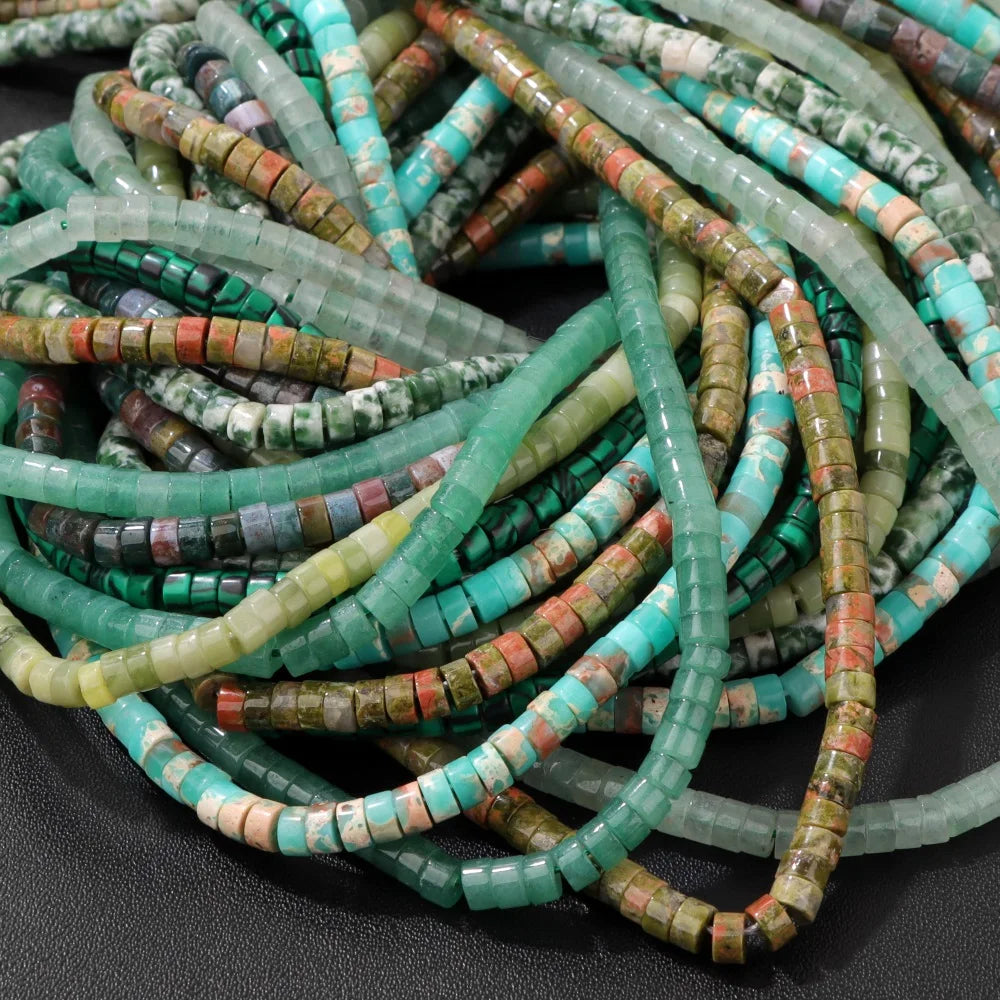 Green Natural Flat Disc Round Stone Bead 4x2mm Jade Aventurine Jasper Heishi Beads For Jewelry Making Bracelet Necklace Handmade