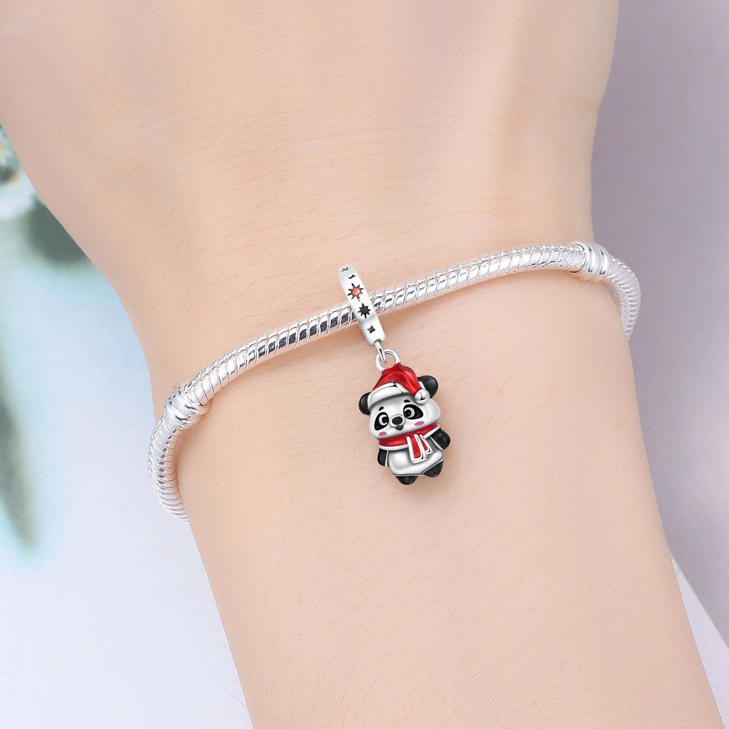 PANPOKI 925 Sterling Silver Christmas Panda Festival Beads Original Pendants Bracelet Charm Jewelry Party DIY Trendy Gifts