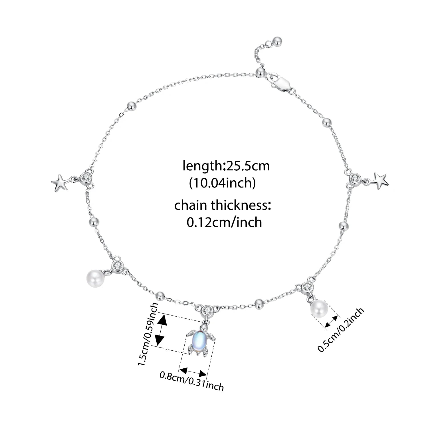 BISAER 100% 925 Sterling Silver Turtle Anklets Starfish Shell Beads Chain Anklet For Women Party Fine Jewelry Holiday Gift