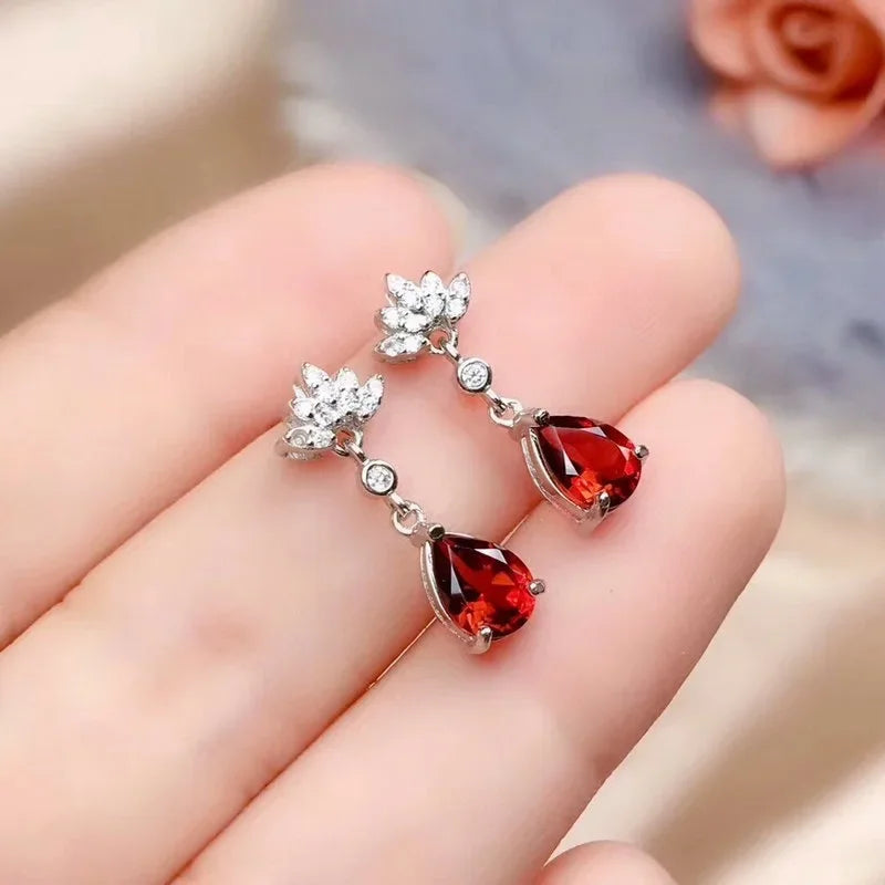 Vintage Hoop Earrings Female red Stone Sterling Silver 925 Earrings For Women Big ruby  Earrings Mother's Day Gift