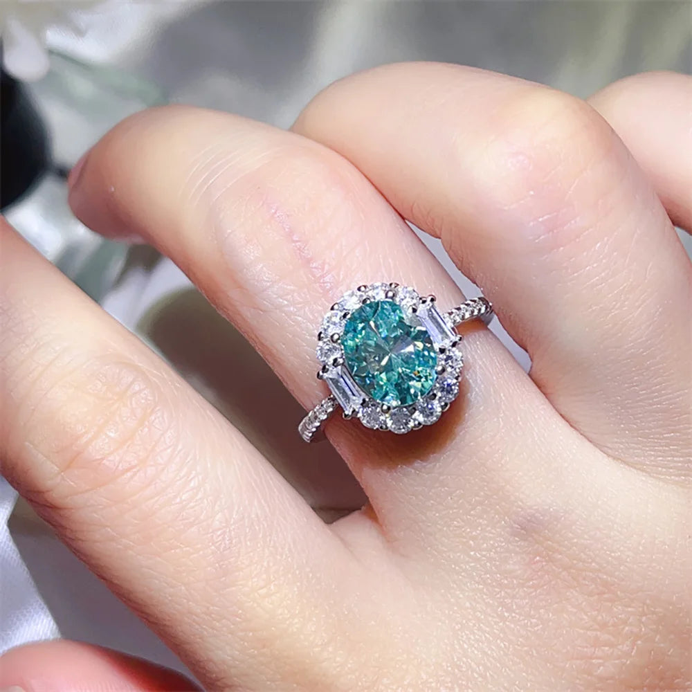 Serenity 1ct 2ct Paraiba Green Moissanite Rings for Women 100% S925 Sterling Silver Bands Plated 18K Diamond Rings Fine Jewelry - Madeinsea©