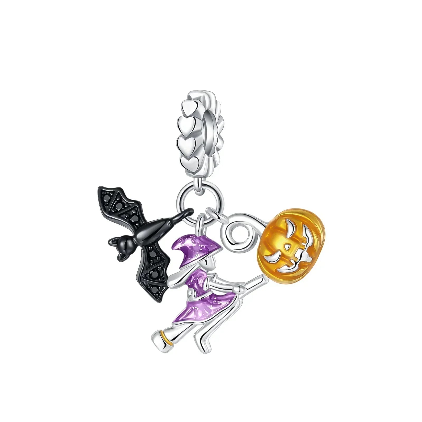 Halloween 925 Sterling Silver Skull Charm Luminous Pumpkin Bat Ghost Coffin Bead Pendant Ring Necklace Bracelet DIY Jewelry Gift