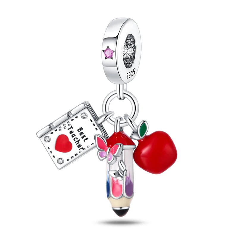 New 925 Silver Trencher Cap Graduation Season Charms Beads Fit 3mm 925 Original Bracelets DIY Unique Jewelry Graduation Gift