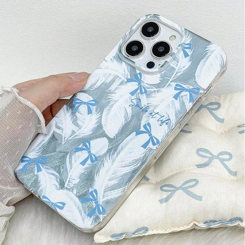Case for iPhone 16 Fashionable Butterfly Bow Print Phone Cases for iPhone 15 14 13 12 11 Pro Max X XR XS 7 8 Plus SE2 16E Cover