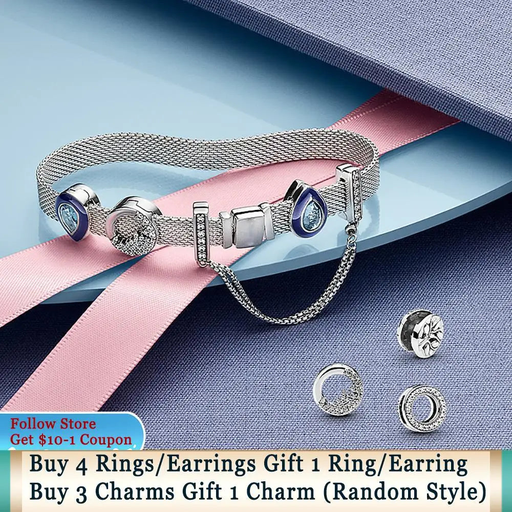 Ahthen 925 Sterling Silver Bead Silver Star Timeless Sparkle Heart Dangle Clip Charms fit Snake Chain Reflexions Bracelets