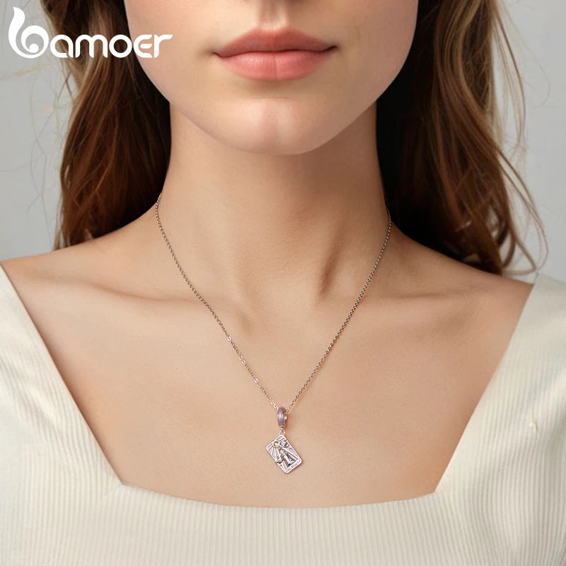 Bamoer 925 Sterling Silver Magical Tarot Card Pendant Purple Rectangle Beads for Women Teens  Bracelet & Bangle DIY Special Gift