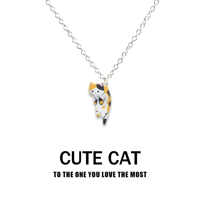 New Creative Cute Cartoon Cat Pendant Necklace For Women Multi Color Kitten Metal Chain Choker Couple Friendship Party Jewelry - Madeinsea©