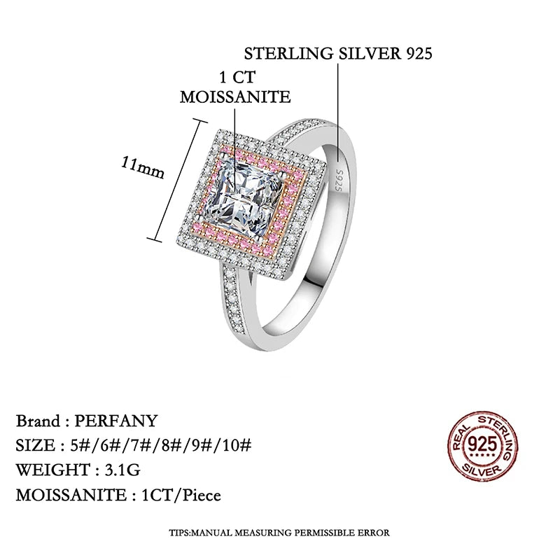 PERFANY 5.5mm 1CT Princess Cut Moissanite Diamond Ring  for Women Rose Gold Color Elegance And Sparkle Jewelry Accessory - Madeinsea©