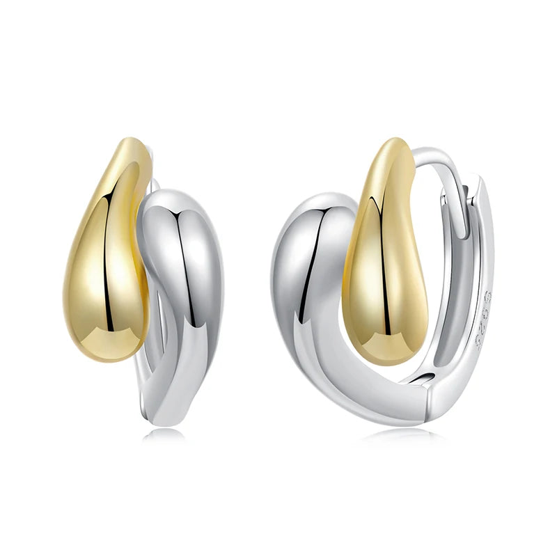 BAMOER 925 Sterling Silver Two Tones Cross Hoop Earrings for Women, Sleek Polished Piercing Huggie Earrings for Women Girl Gift