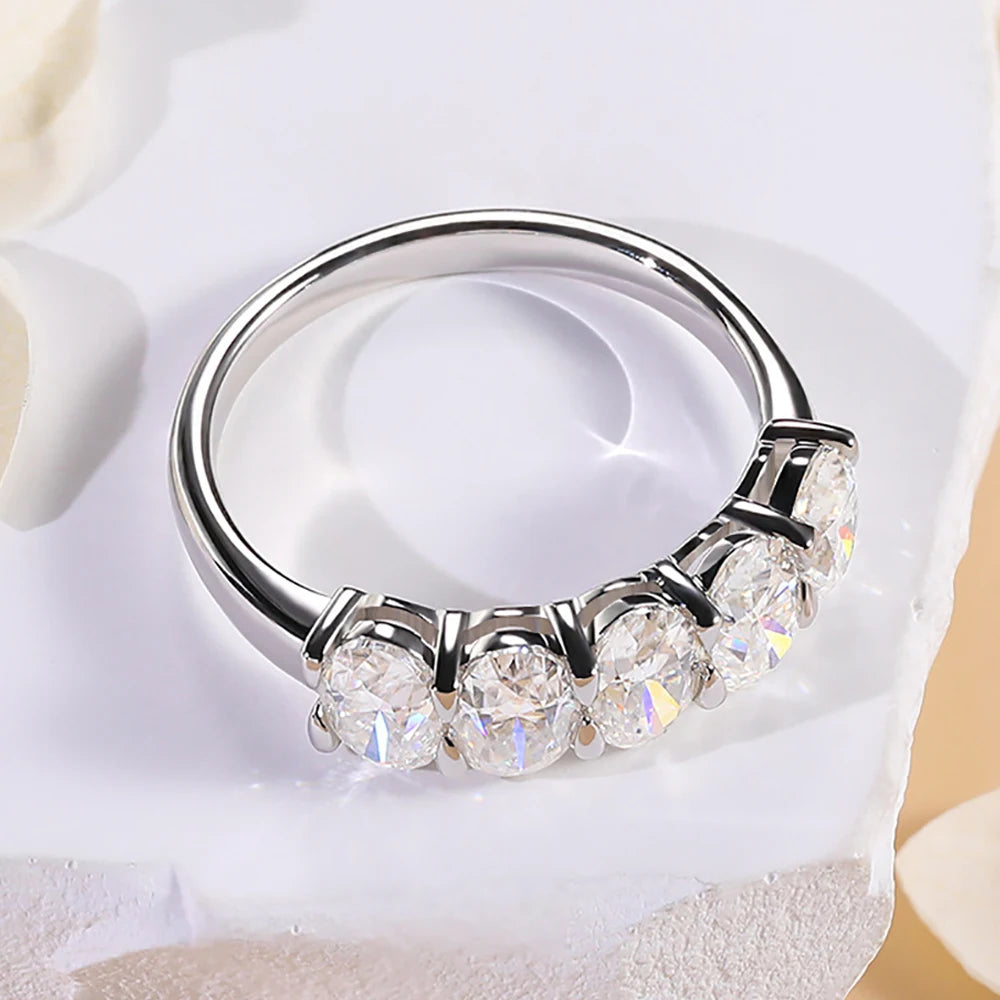 Serenity 2.5cttw 5 Stone Oval Cut D Color Moissanite Row Rings For Women 100% S925 Sterling Silver Plated 18K Eternity Rings GRA - Madeinsea©
