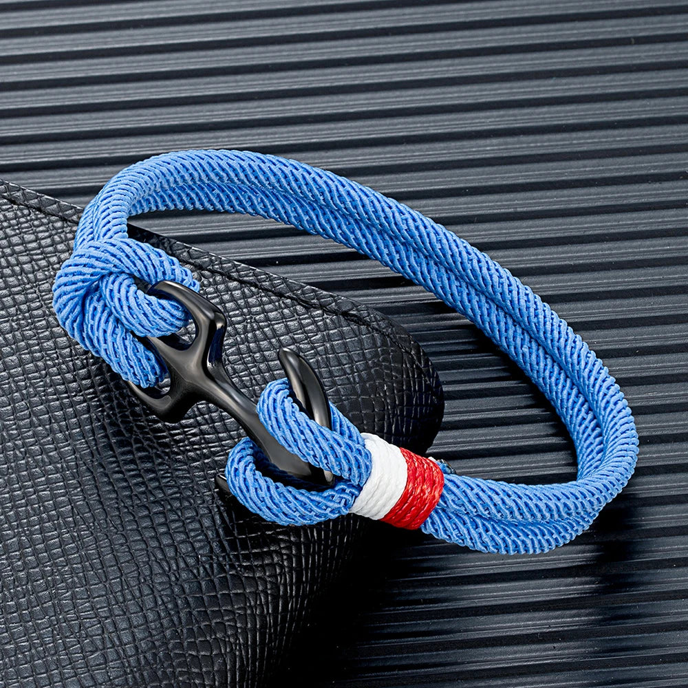 MKENDN Schwarzes Ankerarmband für Damen und Herren, zweireihiges Armband aus nautischem Seil, Sportschließe aus Edelstahl, maritimer Schmuck