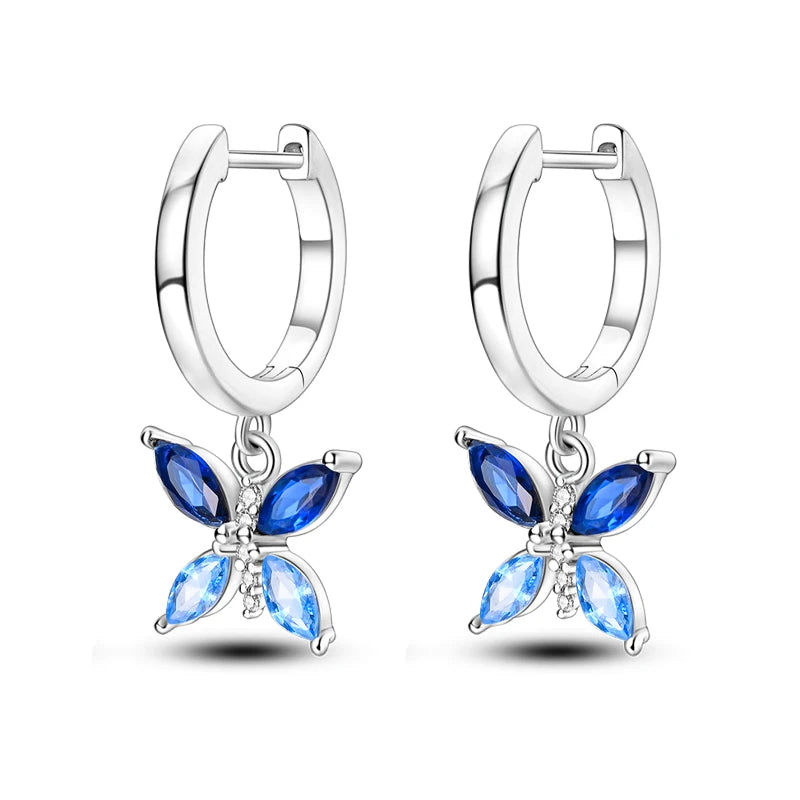 Fashion 925 Silver Earring Blue Zircon Star Moon Butterfly Irregularity Earrings For Woman Fine Engagement Birthday Jewelry Gift