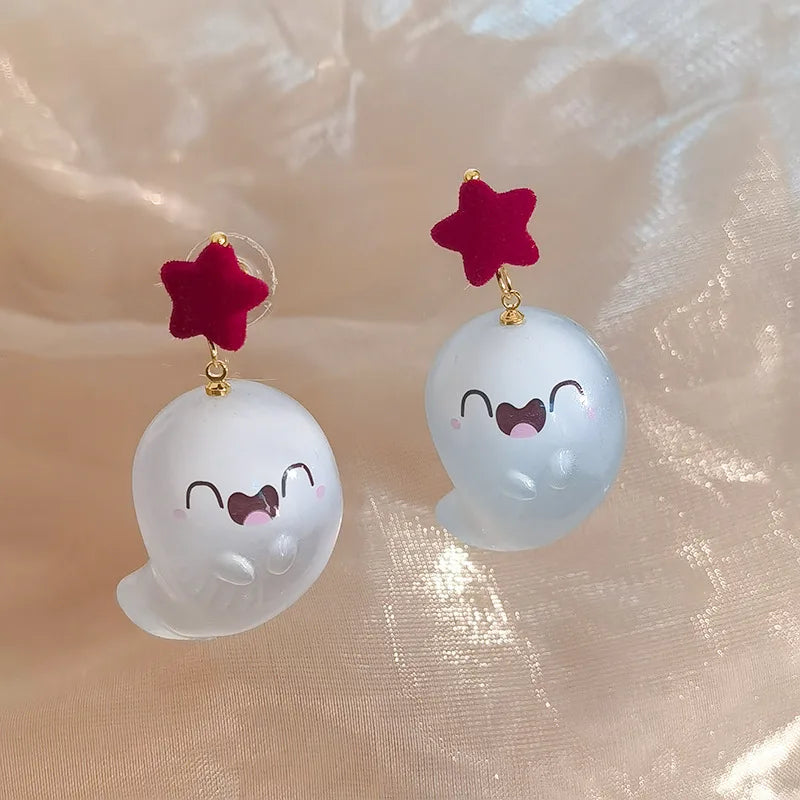 Fancy Resin Halloween Ghost Drop Earrings For Women Red Bowknot Flannel Ghost Dangle Earring Christmas Festival Party Jewelry