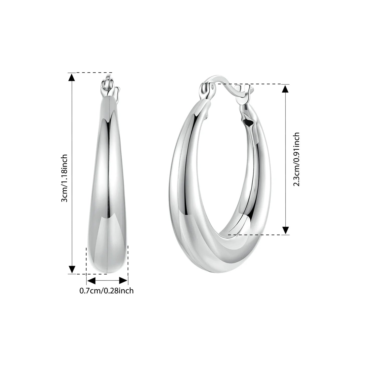 BAMOER White Gold Plated Hoop Earrings Chunky Earring with 925 Sterling Silver Ear Buckles Punk Women Hypoallergenic Ear Jewelry