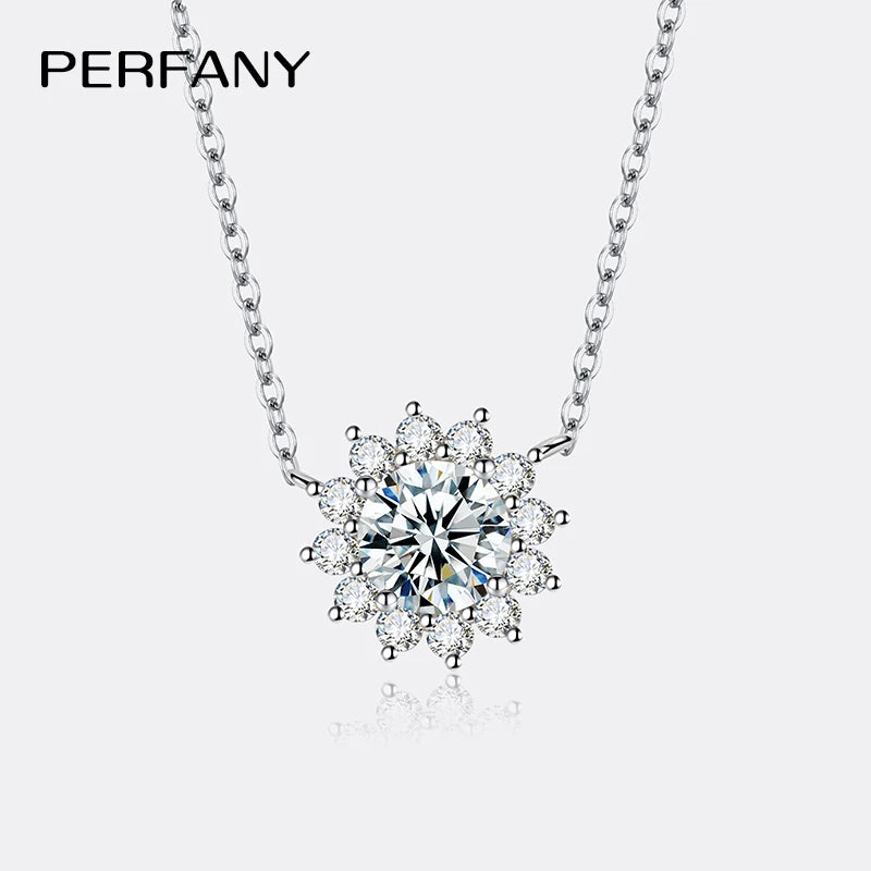 PERFANY 1-3CT Moissanite Necklace For Women S925 Pure Silver Sparkling Sunflower Pendant Party Fashion High-end Jewelry