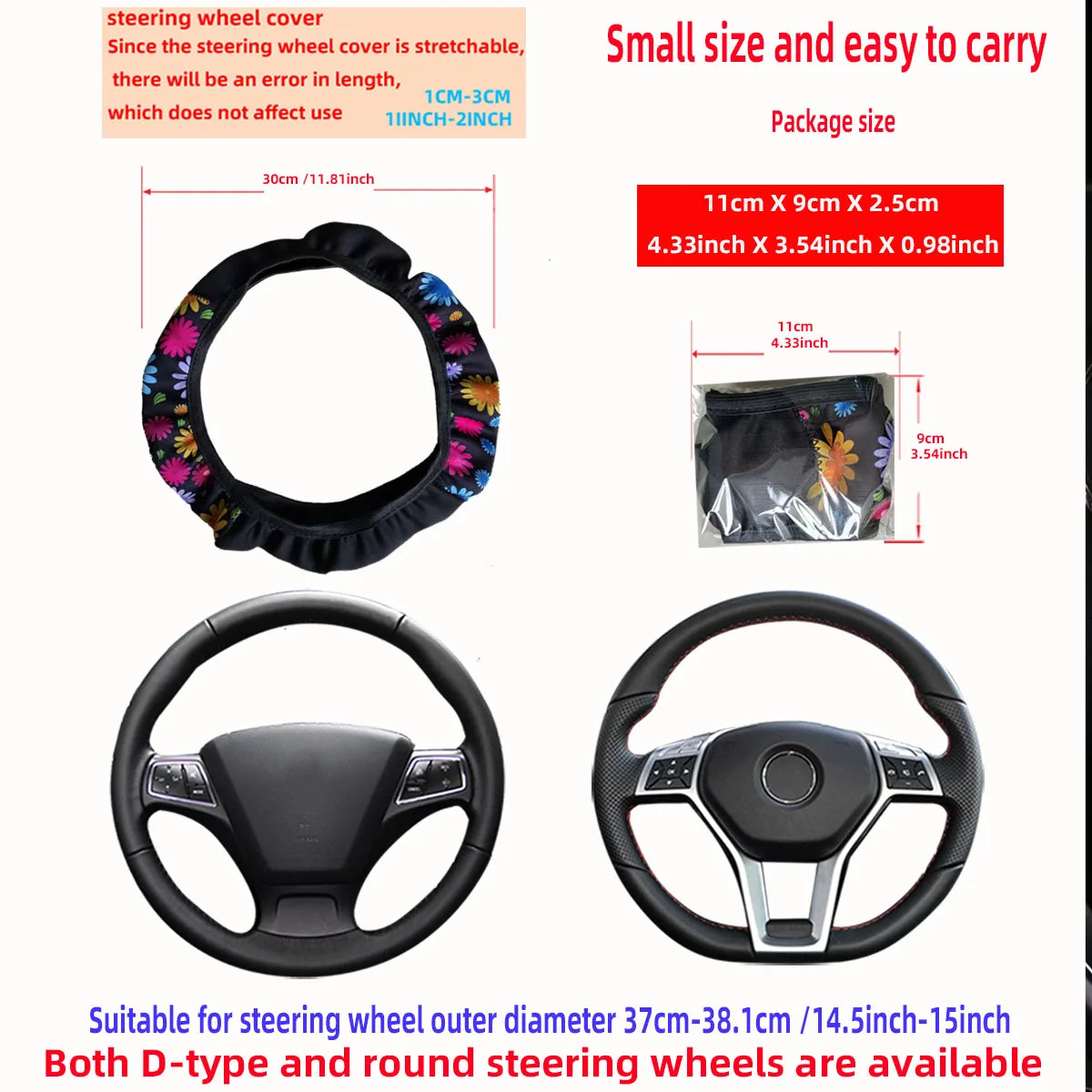 Cherry blossom chrysanthemum check spider web diving fabric printed car without inner ring steering wheel cover 38CM women's - Madeinsea©