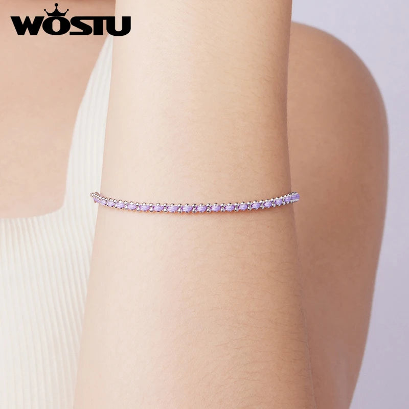 WOSTU 925 Sterling Silver Handmade Purple Cotton Rope Sport Set Bracelets for Women Mystic Braided Bracelets Girl Birthday Gift