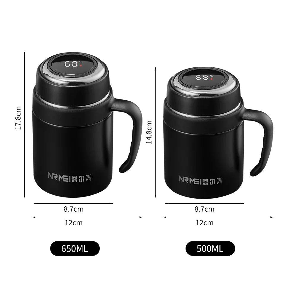 500/650ml Digital Display Thermos Cup with Tea Infuser Premium Stainless Steel Vacuum Flasks Portable Handgrip Tea Mugs