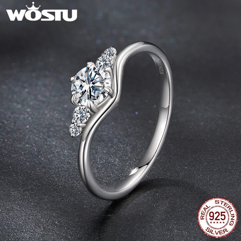 WOSTU Simple Eternity Moissanite Ring 925 Sterling Silver Sparkling Multi Gems Wedding Band Rings For Women Fine Jewelry Gift