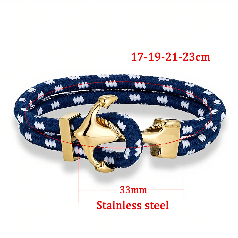 MKENDN Anker-Armbänder Herren Doppelsträngiges nautisches Surfer-Armband aus wasserdichtem Nylonseil Damen vergoldetes 316L Sport-Schließe