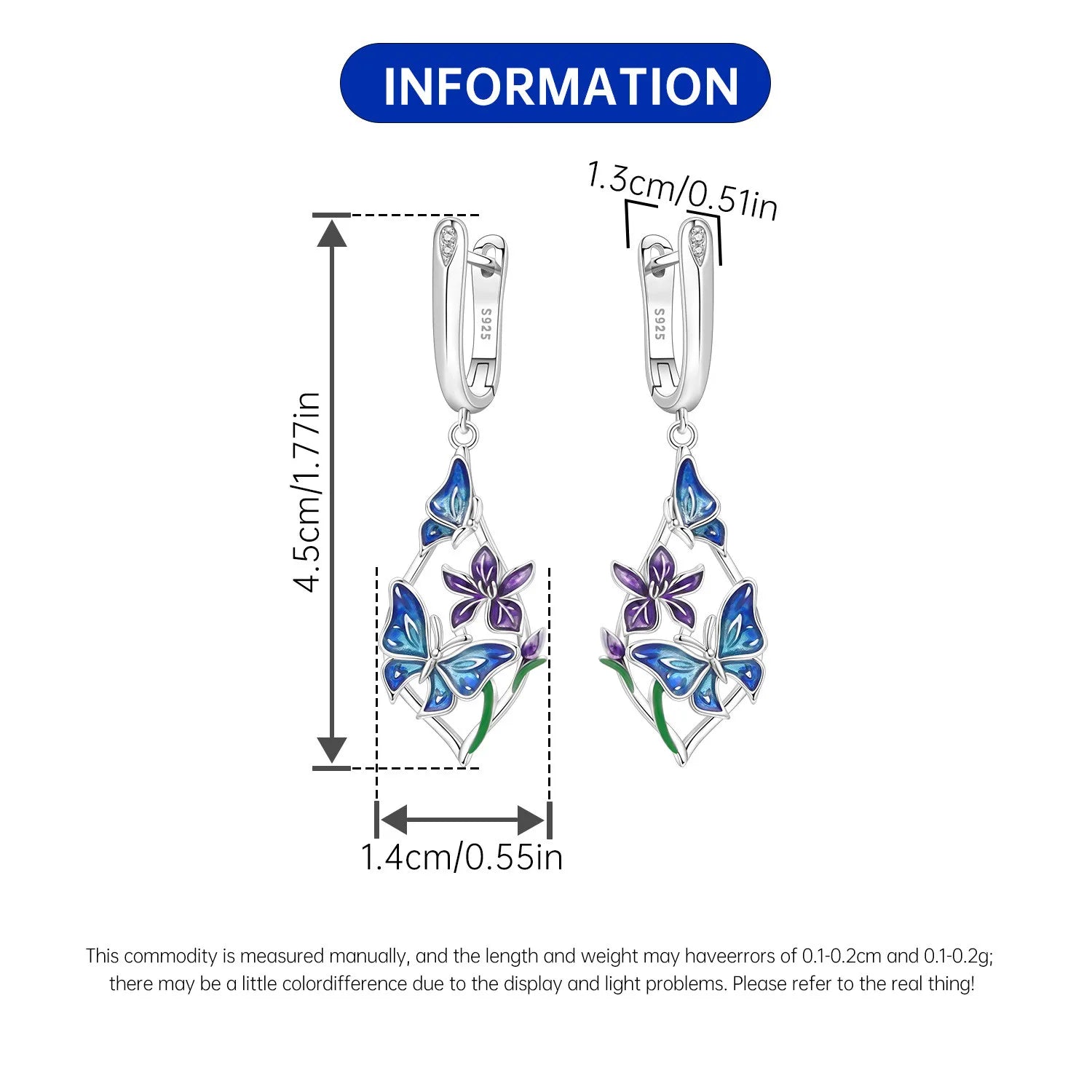 PANPOKI 925 Sterling Silver Butterfly Insect Flower Drop Earrings Women Earrings Charm Versatile Party Jewelry Trendy Gifts