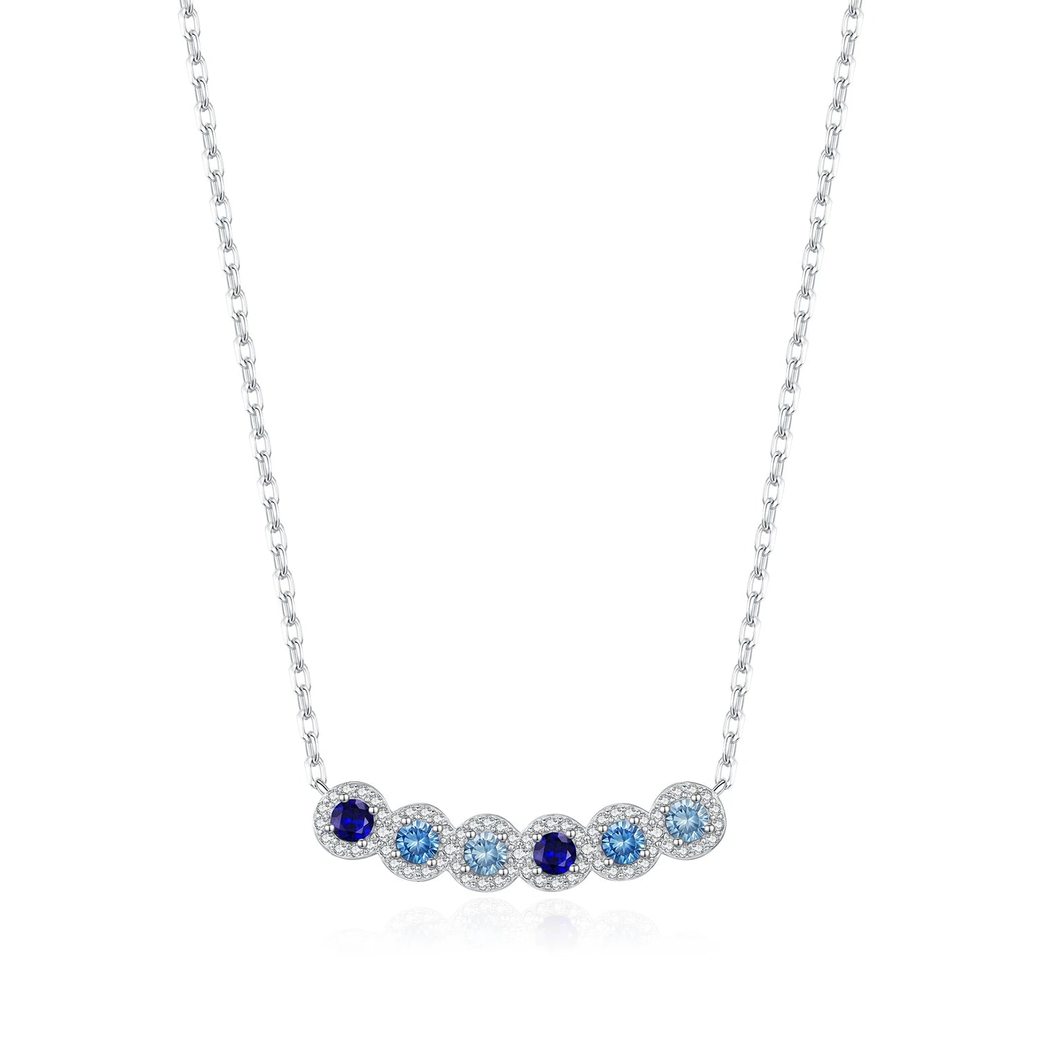 MODIAN Solid 925 Sterling Silver Fashion Simple Gradient Blue Round Zirconia Pendant Necklace For Women Daily Fine Jewelry