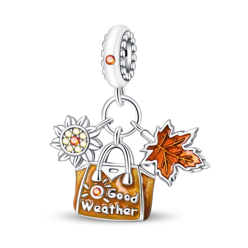 New 925 Sterling Silver Charm Beads Pendant Pumpkin Maple Leaf Autumn Series Charms Fit Original Bracelets Fine Jewelry