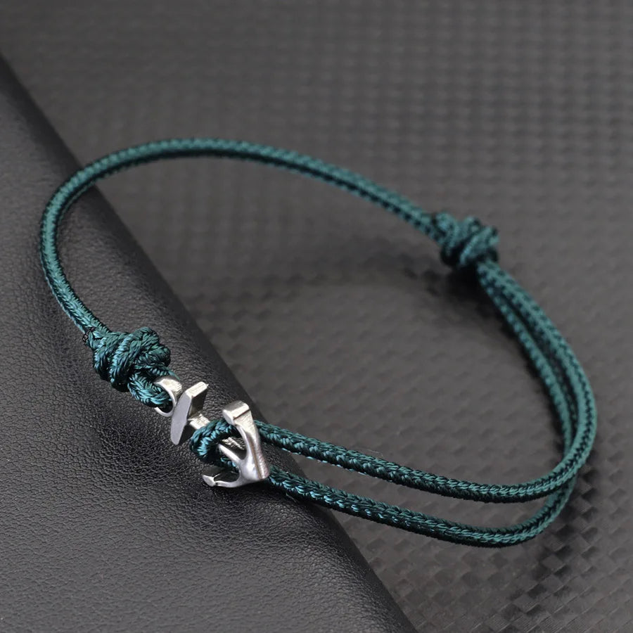 Grade A 2mm Thin String Lucky Red Bracelet Men Stainless Steel Beach Nautical Anchor Braslet Outdoor Sports Cycling Accessories