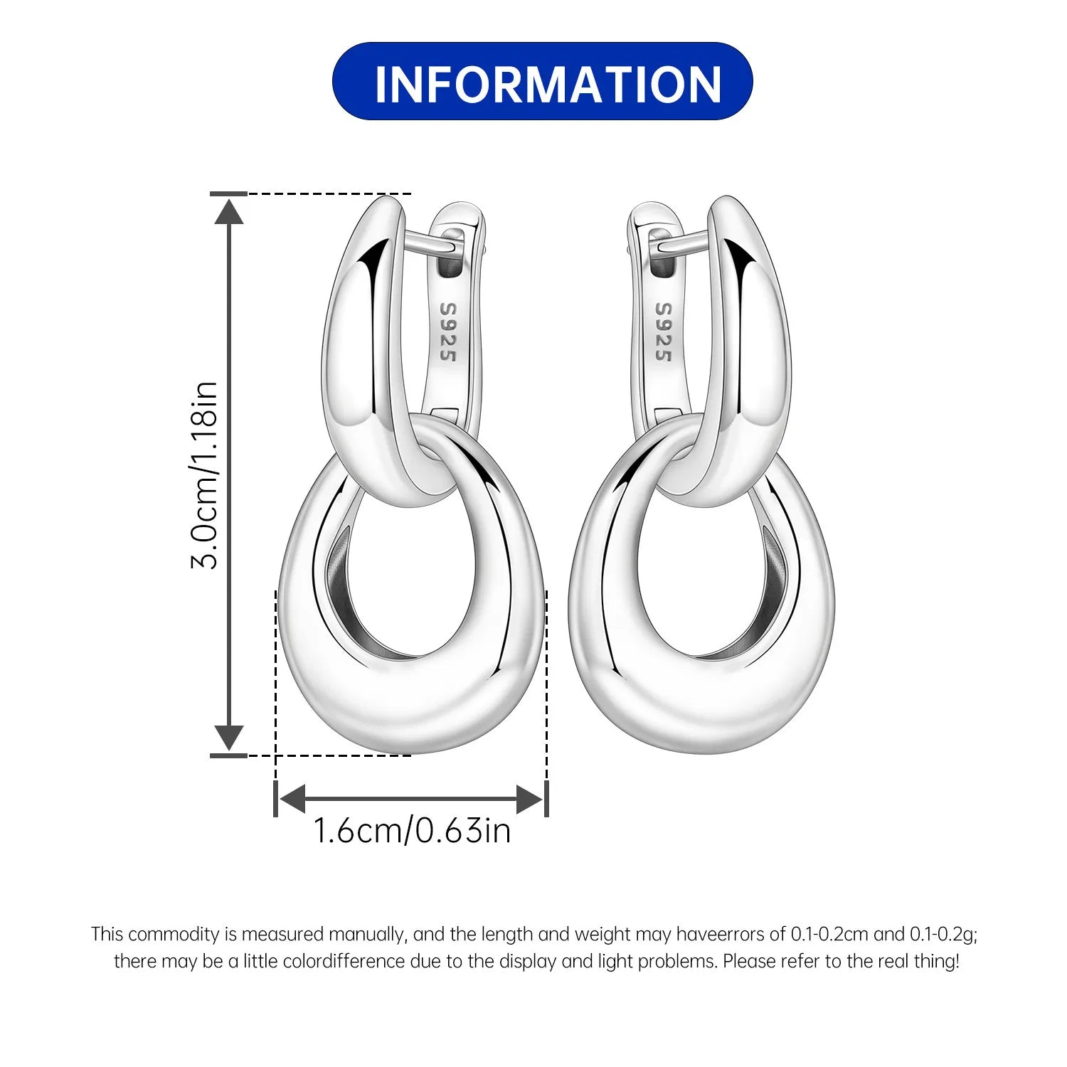 PANPOKI 925 Sterling Silver Double Loop Minimalist Drop Earrings Women Earrings Charm Trend Versatile Party Jewelry Gifts