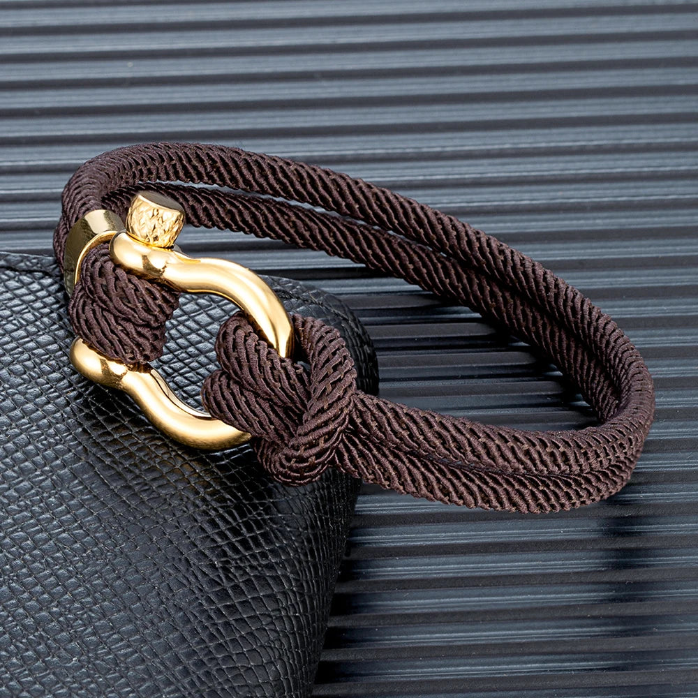 MKENDN Navy Style Braided Rope Bracelet Never Fade Stainless Steel Gold Color Horseshoe Clasp Bracelet for Men Women Couple Gift - Madeinsea©