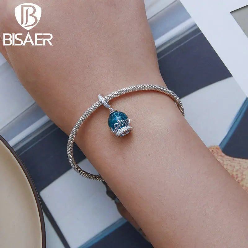 BISAER 925 Argent Sterling Bleu Mer Breloque Perles Géant Bateau Sirène Pendentif Pour Femmes Bracelet Collier Bijoux À Faire Soi-Même Cadeau De Plage
