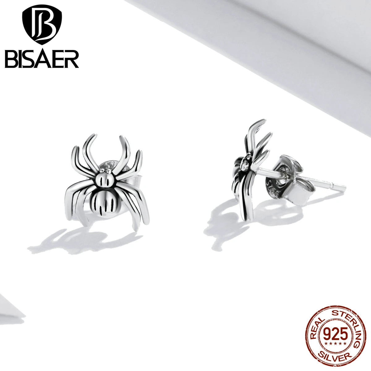 BISAER 100% 925 Sterling Silver Spider Jewelry Sets Animal Open Ring Eearrings For Women Party Halloween Gift Fine Jewelry