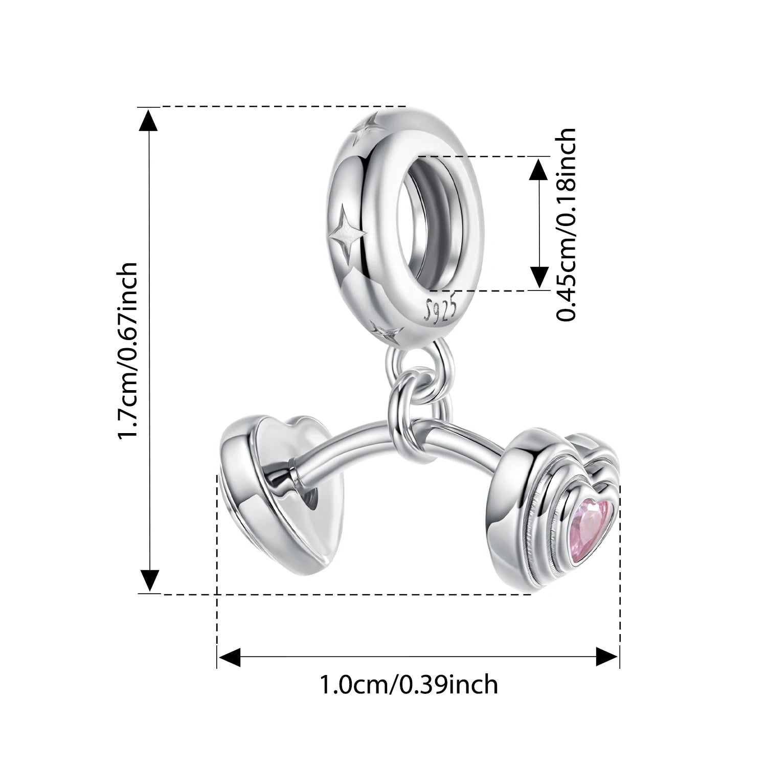 BISAER 925 Sterling Silver Pink Headphone Charm Bead Tennis Volleyball Barbell Pendant For Women Girl DIY Bracelets Fine Jewelry