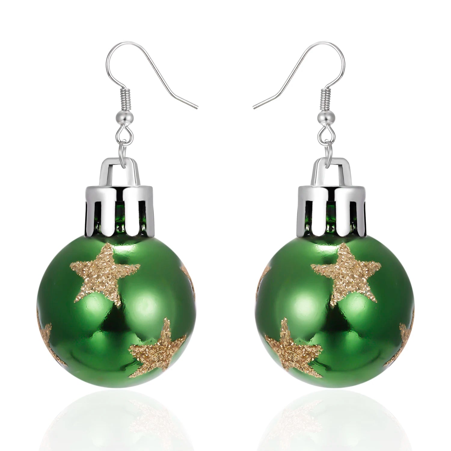 Fröhliche Weihnachten! Grüne und rote runde Kugelohrringe für Damen mit Pailletten, Schneeflocken und Sternen – Hängeohrringe für Neujahr und Feste.