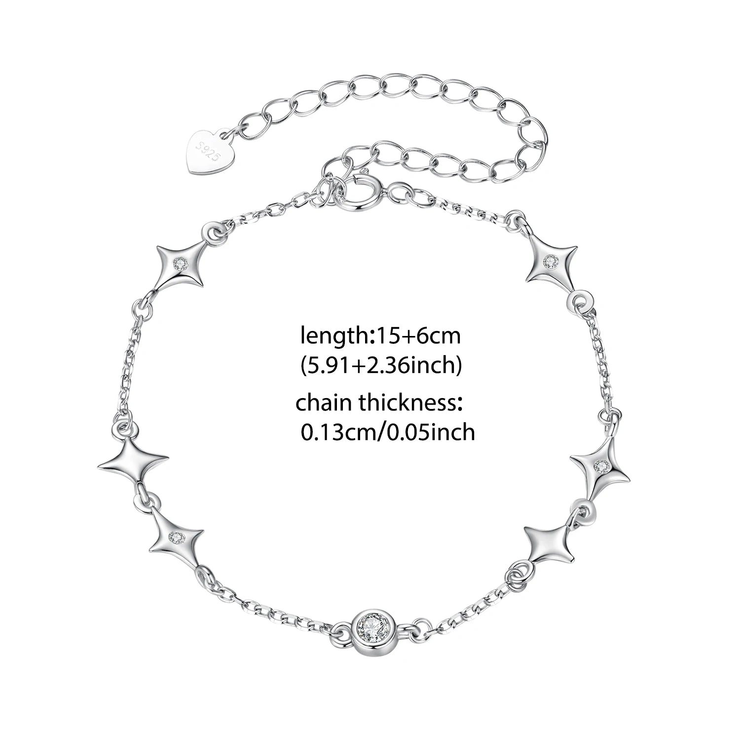 Bracelet étoilé BISAER en argent sterling 925, plaqué or blanc et orné de zircons étincelants, pour femme, idéal pour les mariages et les fêtes. Bijou raffiné.