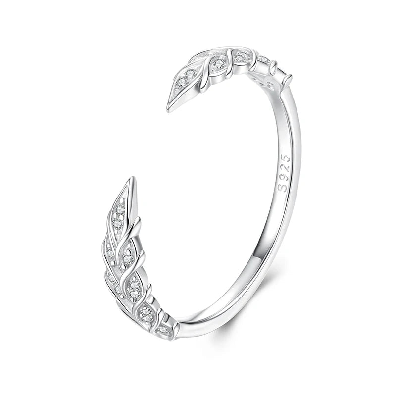 WOSTU 925 Sterling Silver AAA Zircon Wheat Opening Ring Hoop Earrings For Women Wedding Engagement Jewelry Set Fine Gift