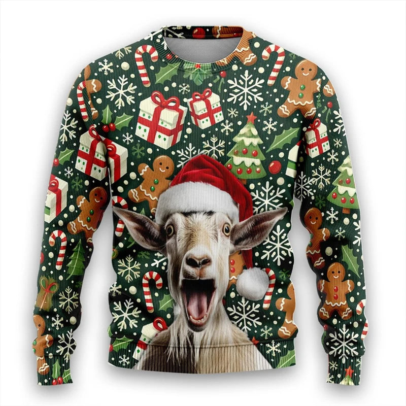 Christmas Theme Pet Corgi Raccoon 3D Printed Ugly Sweater Funny Goat Reindeer Unisex Sweatshirts Gingerbread Man Y2k Pullovers