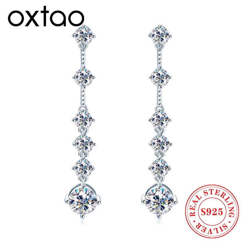 OXTAO Full Moissanite Long Tassels Earring for Women Real 925 Silver Dangling Earrings Wedding Jewelry Pendant GRA Certified